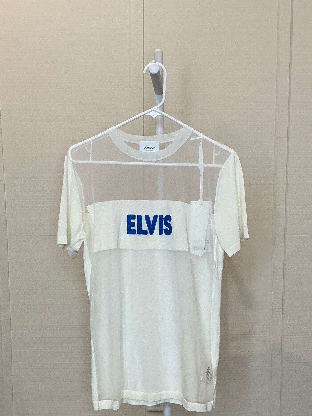 Dondup White Short-Sleeve Mesh T-Shirt with Blue ELVIS Graphic